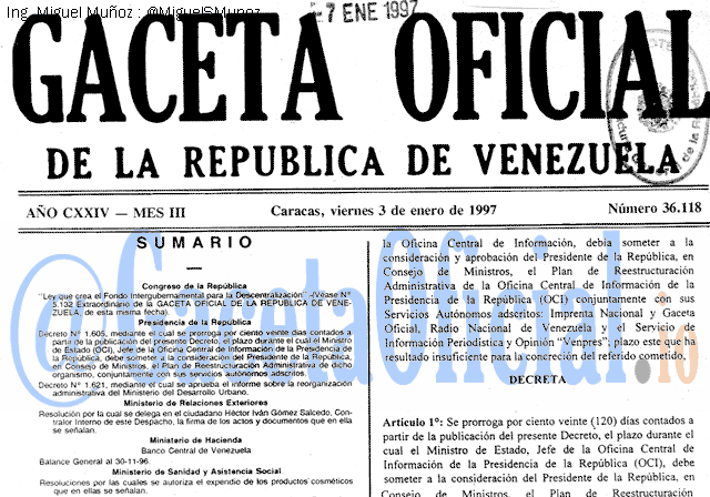 Gaceta Oficial 36118 del 3 Enero 1997