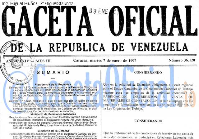 Gaceta Oficial 36120 del 7 Enero 1997