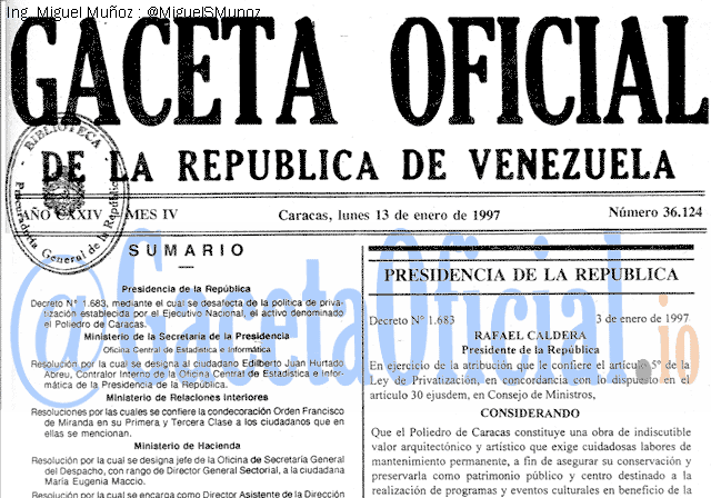 Gaceta Oficial 36124 del 13 Enero 1997