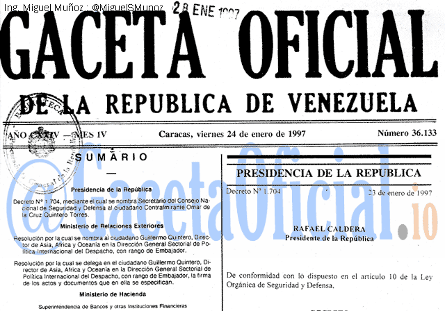 Gaceta Oficial 36133 del 24 Enero 1997