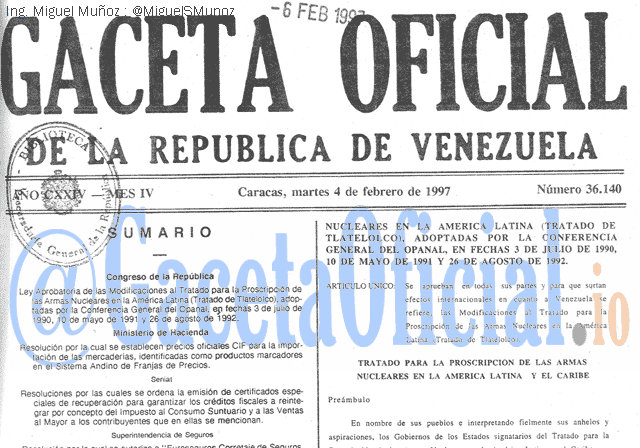 Gaceta Oficial 36140 del 4 Febrero 1997