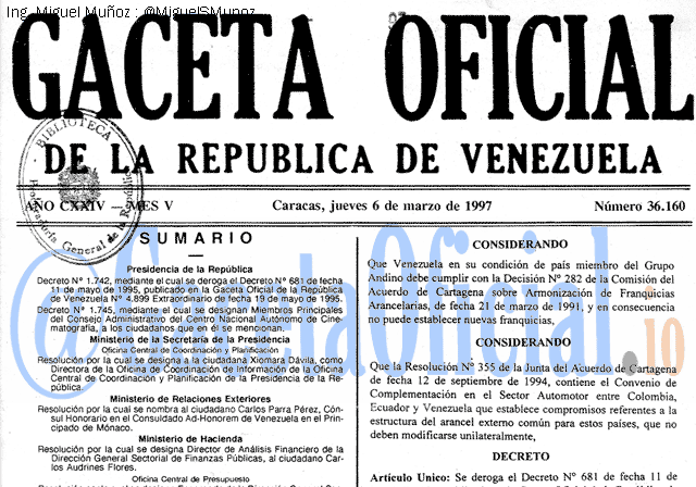 Gaceta Oficial 36160 del 6 Marzo 1997
