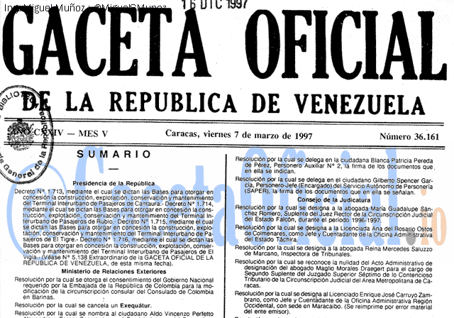 Gaceta Oficial 36161 del 7 Marzo 1997