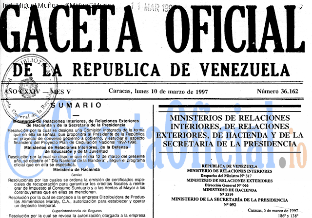 Gaceta Oficial 36162 del 10 Marzo 1997