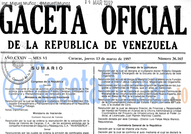 Gaceta Oficial 36165 del 13 Marzo 1997