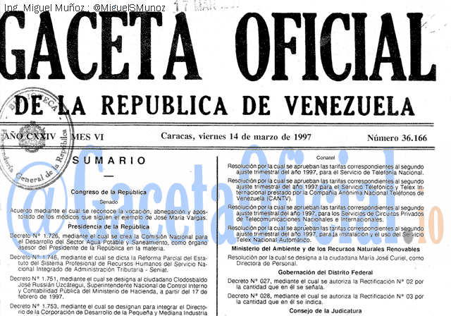 Gaceta Oficial 36166 del 14 Marzo 1997
