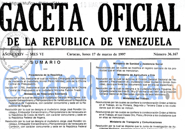 Gaceta Oficial 36167 del 17 Marzo 1997
