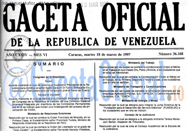 Gaceta Oficial 36168 del 18 Marzo 1997