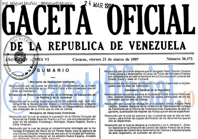Gaceta Oficial 36171 del 21 Marzo 1997