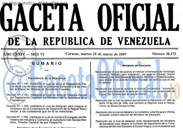 Gaceta Oficial 36173 del 25 Marzo 1997