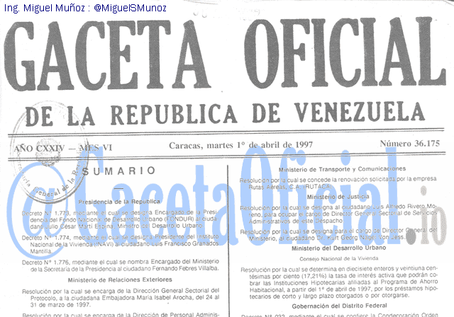 Gaceta Oficial 36175 del 1 Abril 1997