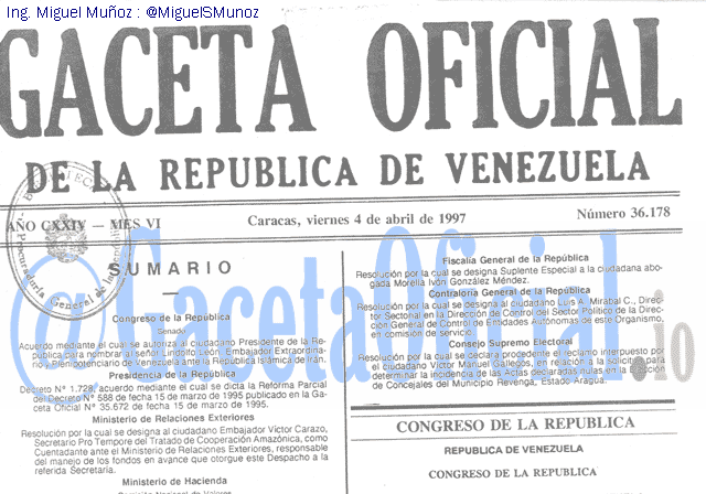 Gaceta Oficial 36178 del 4 Abril 1997