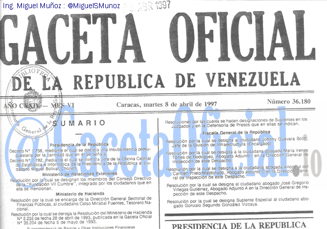 Gaceta Oficial 36180 del 8 Abril 1997
