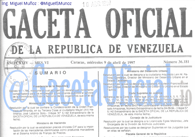 Gaceta Oficial 36181 del 9 Abril 1997