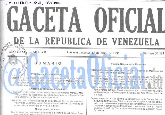 Gaceta Oficial 36185 del 15 Abril 1997