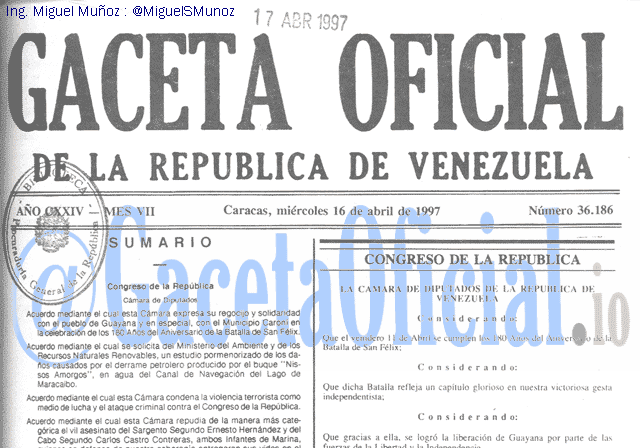 Gaceta Oficial 36186 del 16 Abril 1997