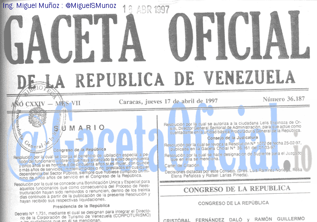 Gaceta Oficial 36187 del 17 Abril 1997