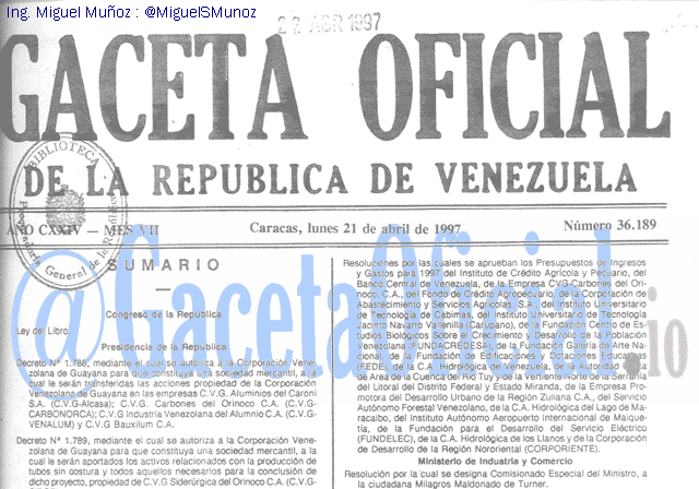 Gaceta Oficial 36189 del 21 Abril 1997