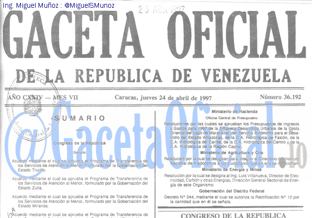Gaceta Oficial 36192 del 24 Abril 1997