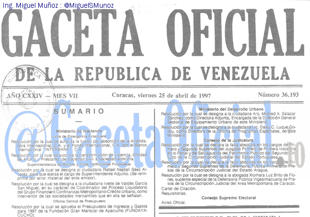 Gaceta Oficial 36193 del 25 Abril 1997