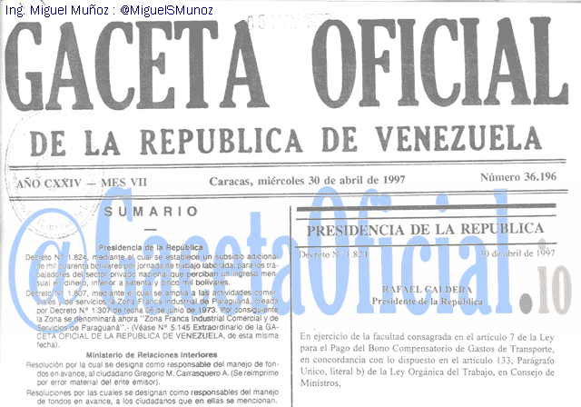 Gaceta Oficial 36196 del 30 Abril 1997