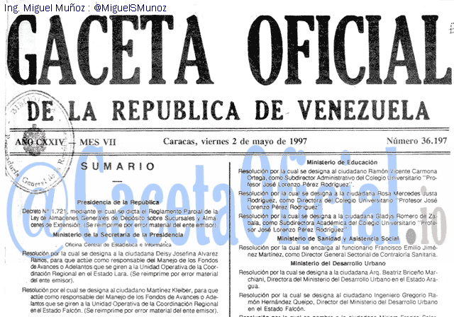 Gaceta Oficial 36197 del 2 Mayo 1997