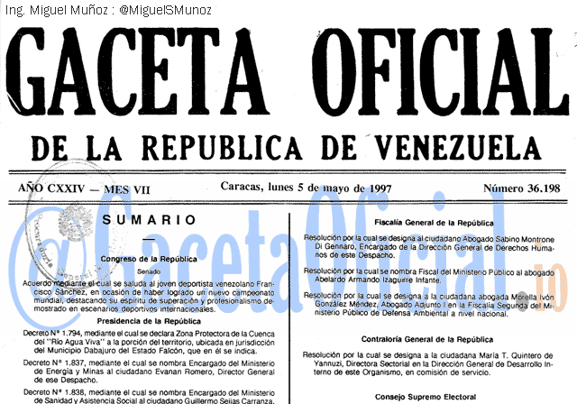 Gaceta Oficial 36198 del 5 Mayo 1997