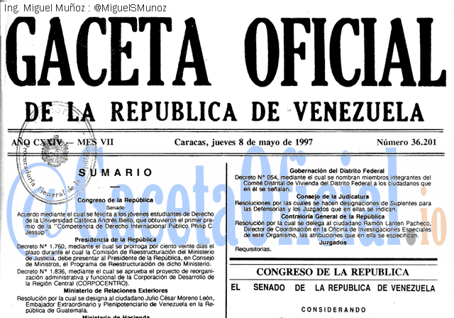 Gaceta Oficial 36201 del 8 Mayo 1997
