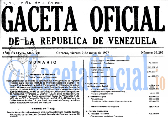 Gaceta Oficial 36202 del 9 Mayo 1997