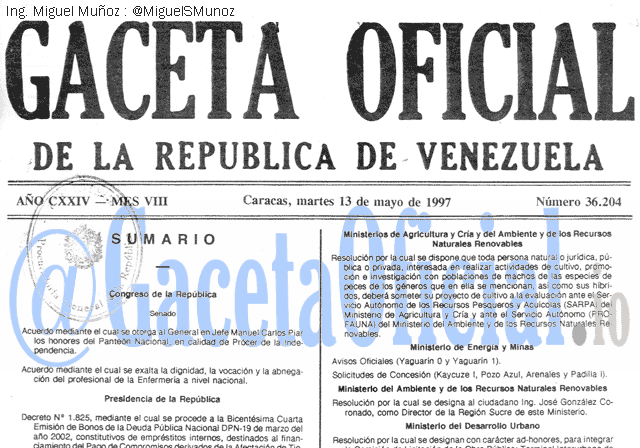 Gaceta Oficial 36204 del 13 Mayo 1997