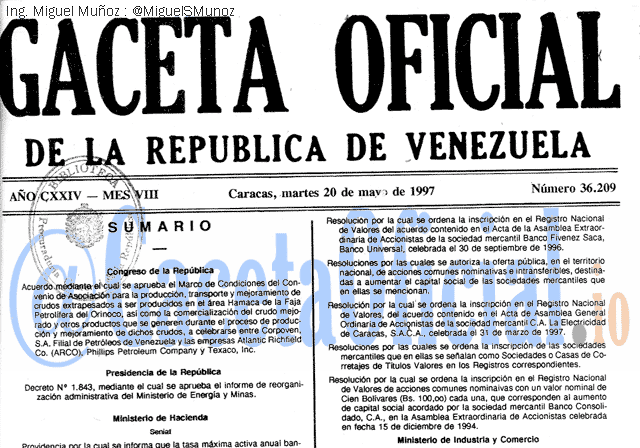 Gaceta Oficial 36209 del 20 Mayo 1997