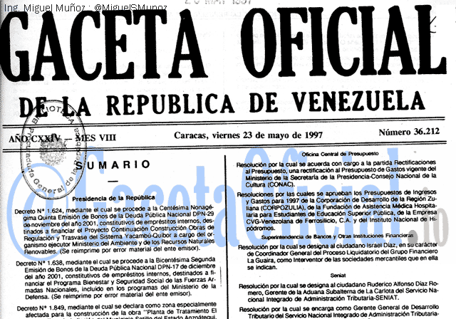 Gaceta Oficial 36212 del 23 Mayo 1997