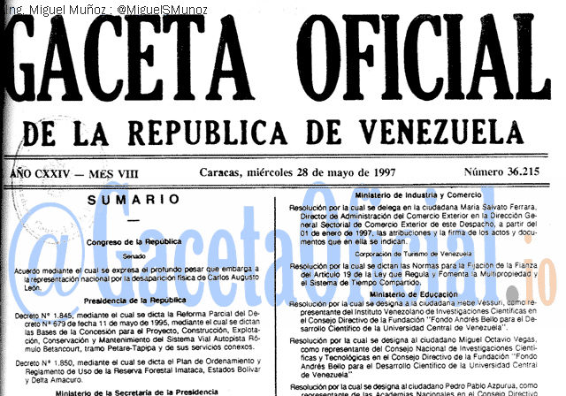 Gaceta Oficial 36215 del 28 Mayo 1997