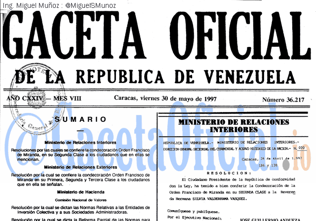 Gaceta Oficial 36217 del 30 Mayo 1997
