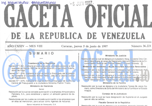 Gaceta Oficial 36221 del 5 Junio 1997
