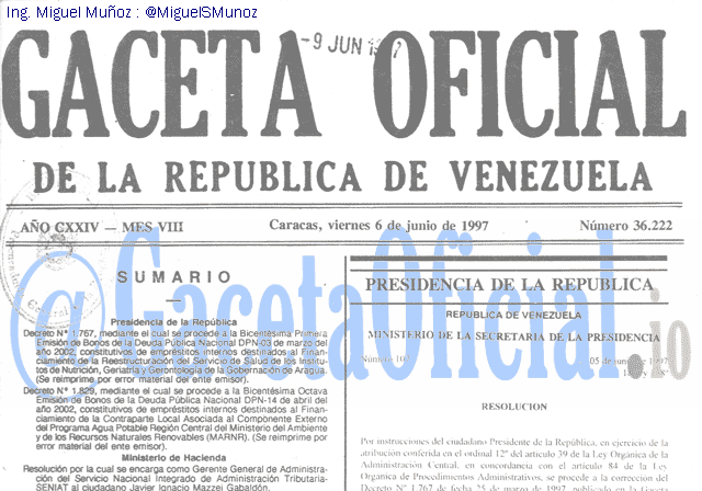 Gaceta Oficial 36222 del 6 Junio 1997