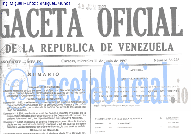 Gaceta Oficial 36225 del 11 Junio 1997