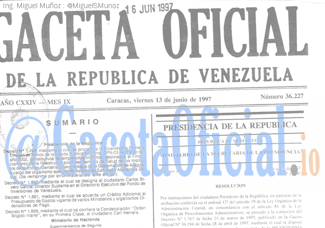 Gaceta Oficial 36227 del 13 Junio 1997