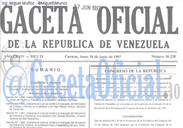 Gaceta Oficial 36228 del 16 Junio 1997