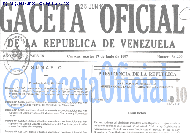 Gaceta Oficial 36229 del 17 Junio 1997