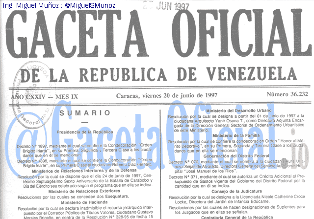 Gaceta Oficial 36232 del 20 Junio 1997