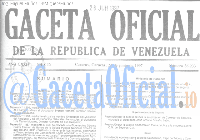 Gaceta Oficial 36233 del 23 Junio 1997