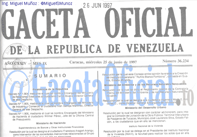Gaceta Oficial 36234 del 25 Junio 1997
