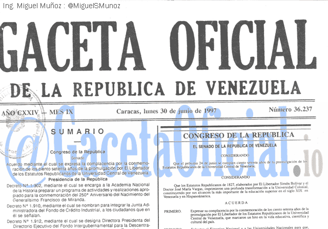 Gaceta Oficial 36237 del 30 Junio 1997