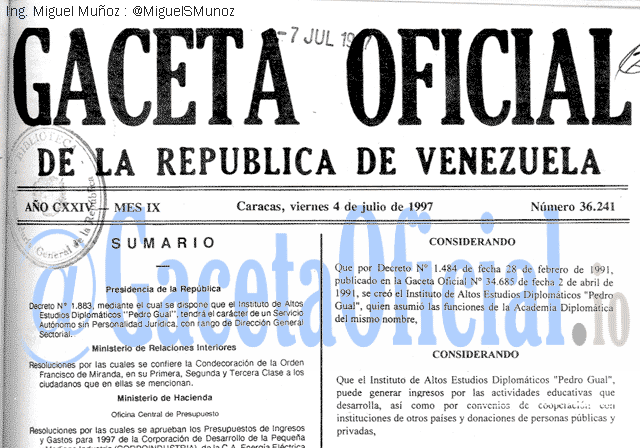 Gaceta Oficial 36241 del 4 Julio 1997