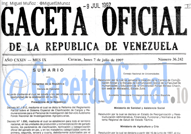 Gaceta Oficial 36242 del 7 Julio 1997