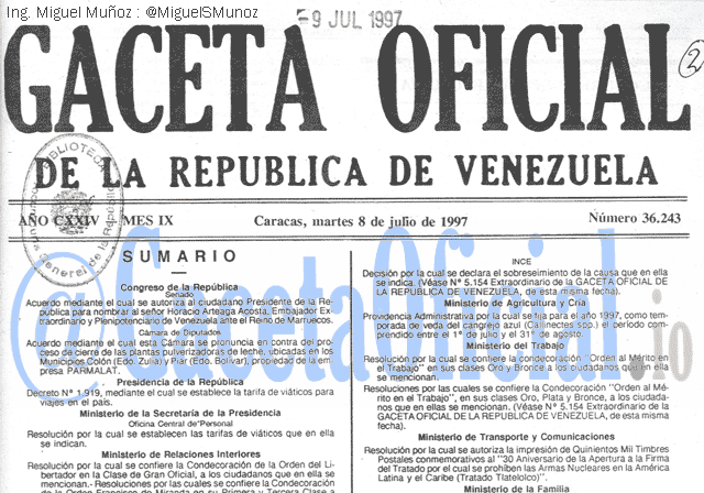 Gaceta Oficial 36243 del 8 Julio 1997