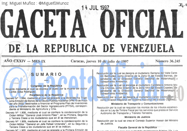 Gaceta Oficial 36245 del 10 Julio 1997