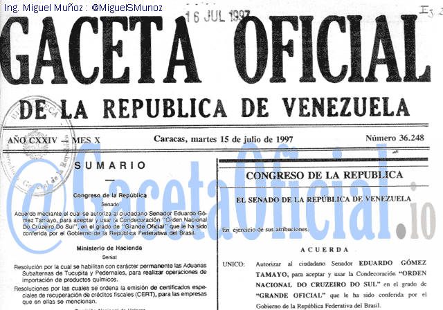 Gaceta Oficial 36248 del 15 Julio 1997