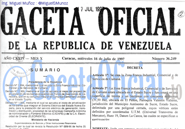 Gaceta Oficial 36249 del 16 Julio 1997